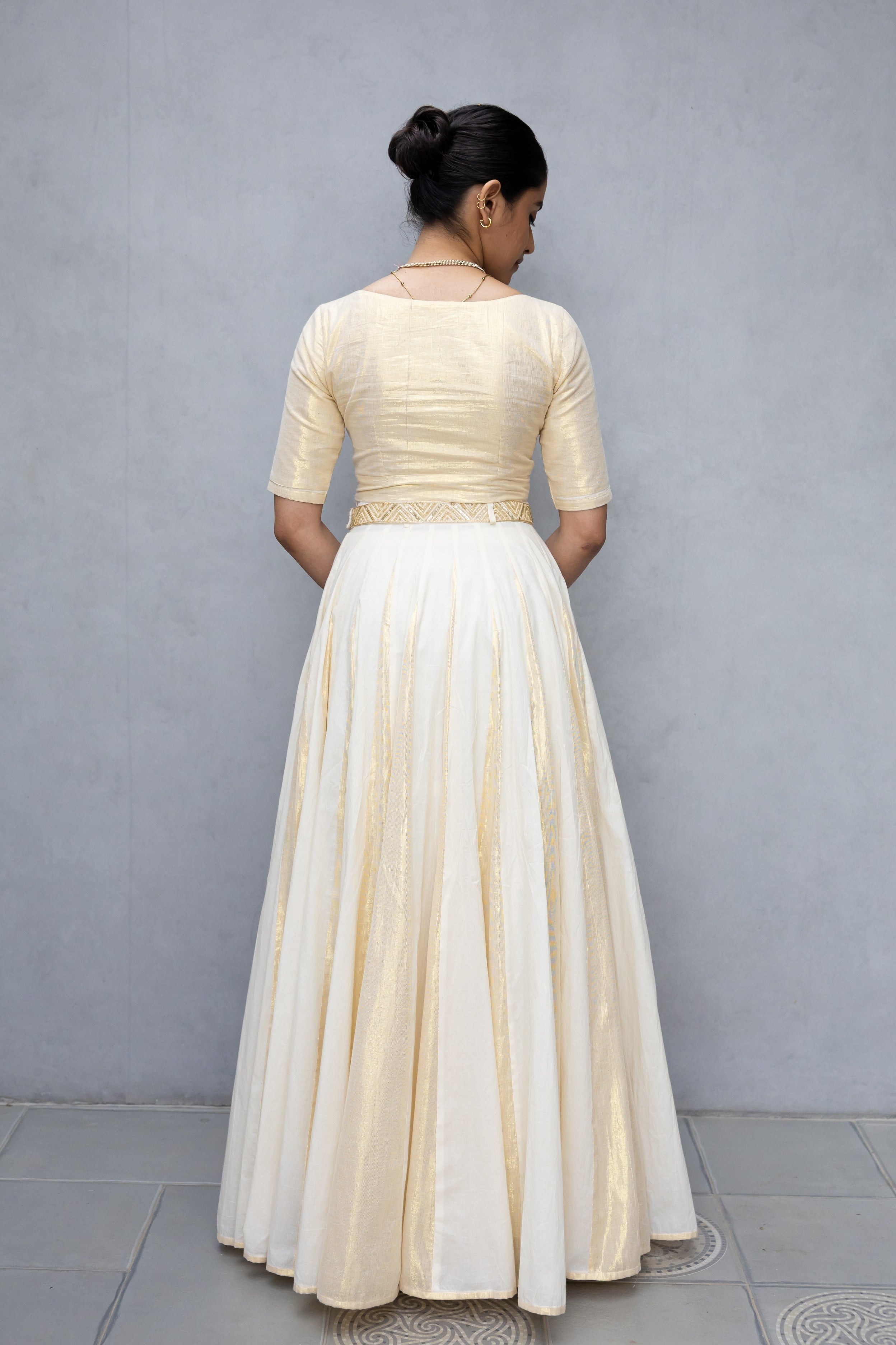 Gold Godet Lehenga with Hand Embroidered Waist Belt